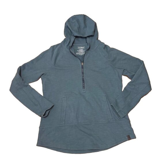 L.L. Bean Tops - L.L. BEAN Misses Quarter-Zip Long Sleeve Hooded Sweater Size M-Reg - Blue